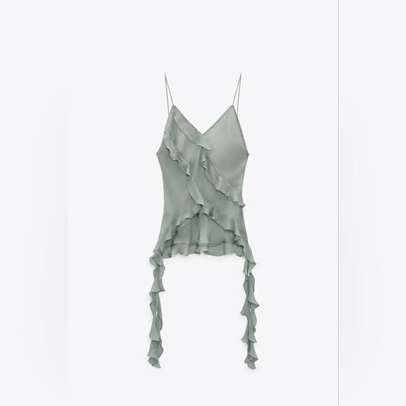 Nwt ZARA VIRAL SEMI-SHEER TANK BLOUSE ZARA EMERALD NWT - Picture 13 of 16